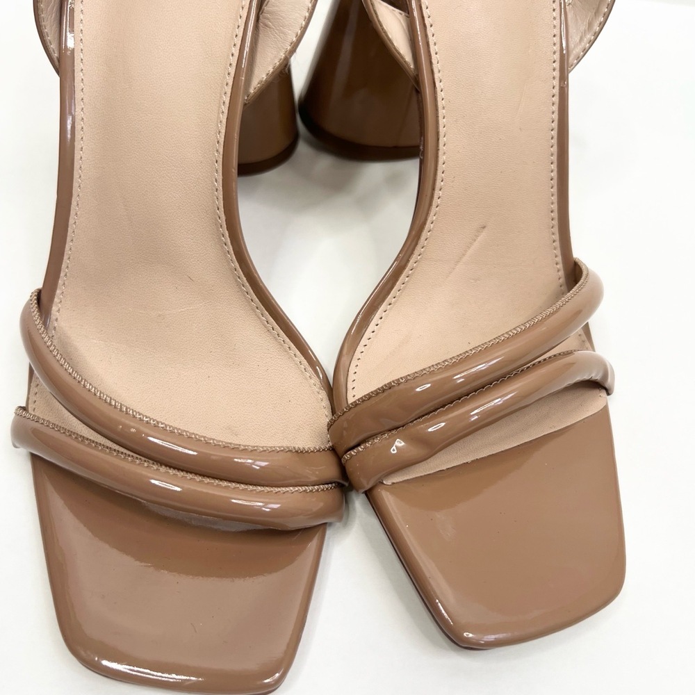 Sam Edelman Kia Beige Block Heel Strappy Patent Sandals Square Toe Heels US 10 - Picture 5 of 9